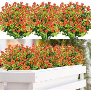 9 Bundles Artificial Flowers for Outdoors, Fake Plastic Plants UV Resistant